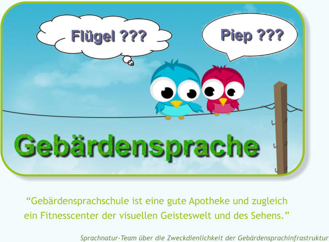 �Geb�rdensprachschule ist eine gute Apotheke und zugleich ein Fitnesscenter der visuellen Geisteswelt und des Sehens.� Sprachnatur-Team �ber die Zweckdienlichkeit der Geb�rdensprachinfrastruktur